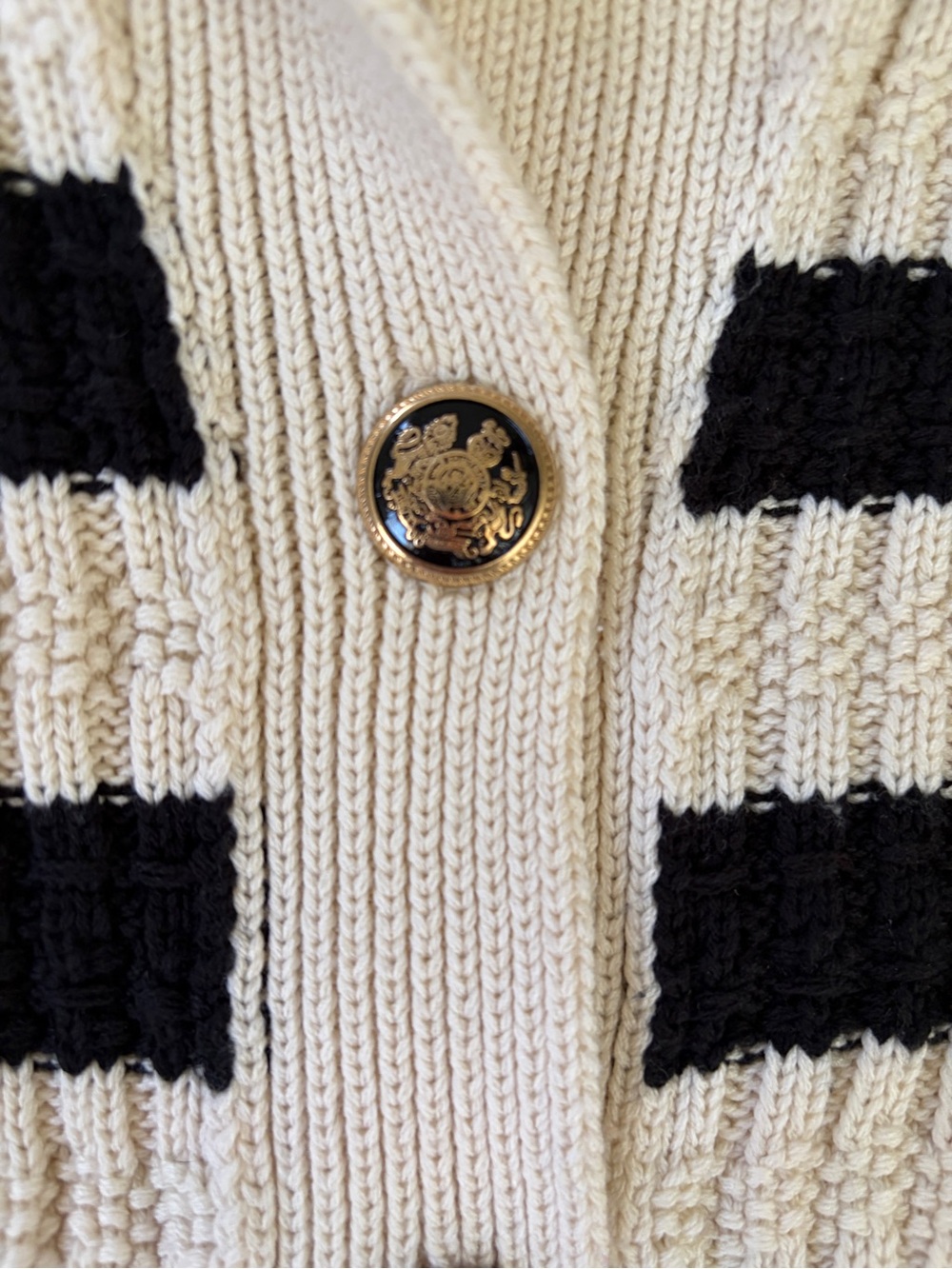 Anthropologie Black and Cream Striped Button-Front Crop Cardigan - Picture 4 of 10